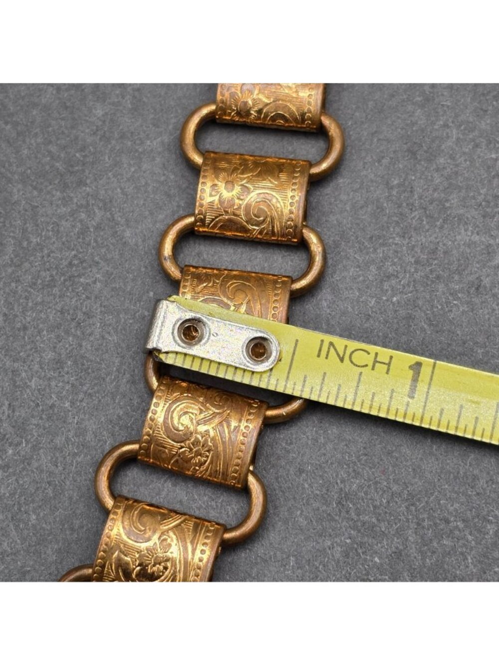Antique Victorian Book Chain Necklace 24" Gold Tone 15.6mm Embossed Floral Panel - Picture 14 of 16